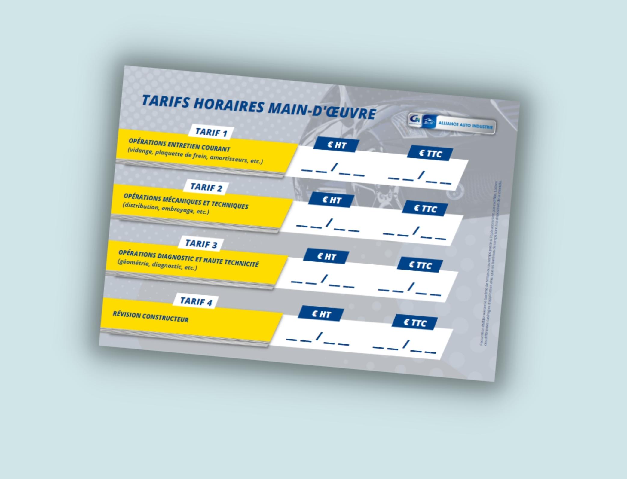 PANNEAU TARIF HORAIRE MAIN-D’OEUVRE